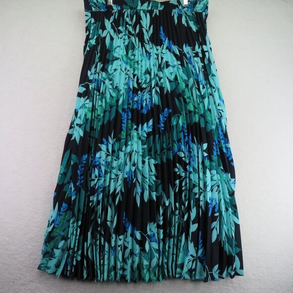 Catherines Skirt Size 1X Pleated Midi Black Turquoise Blue Floral Leaf Print - Picture 6 of 8